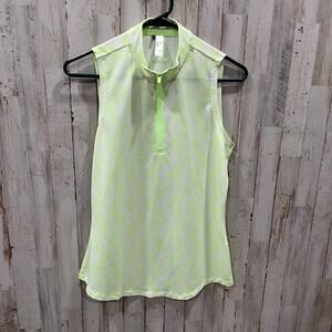 Adidas Neon Collared Gold 1/4 Zip Tank Top Womens Size Small Tennis Sporty